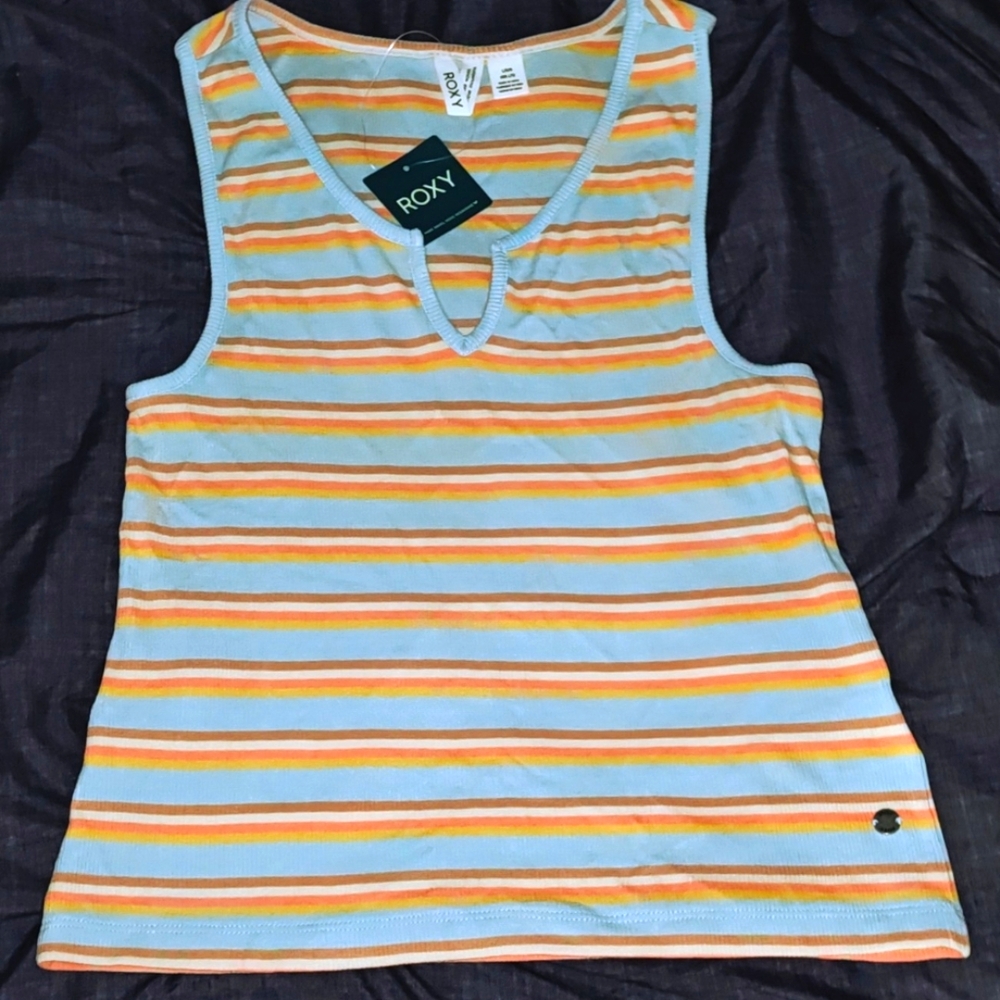 NWT Roxy Sleeveless Striped V-Neck Top. Women's Size L. Vintage Y2K